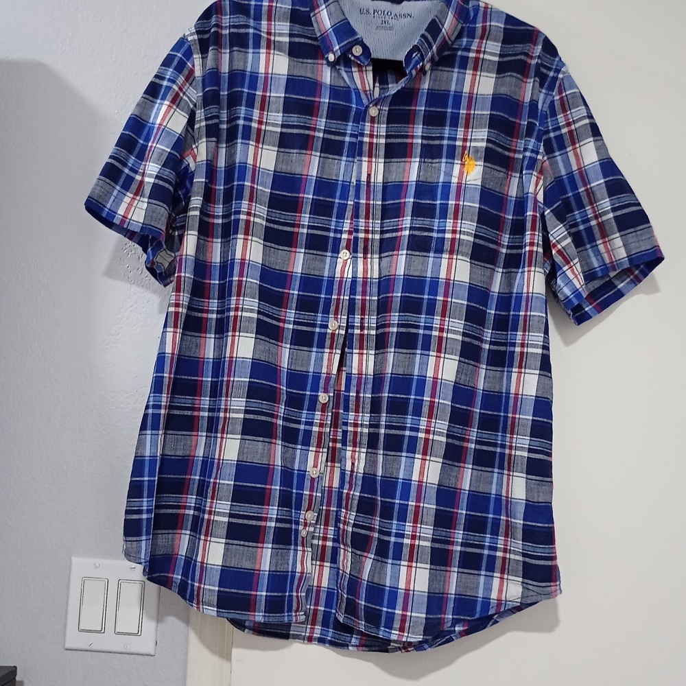 Blue Plaid Men's Shirt Size 2XL